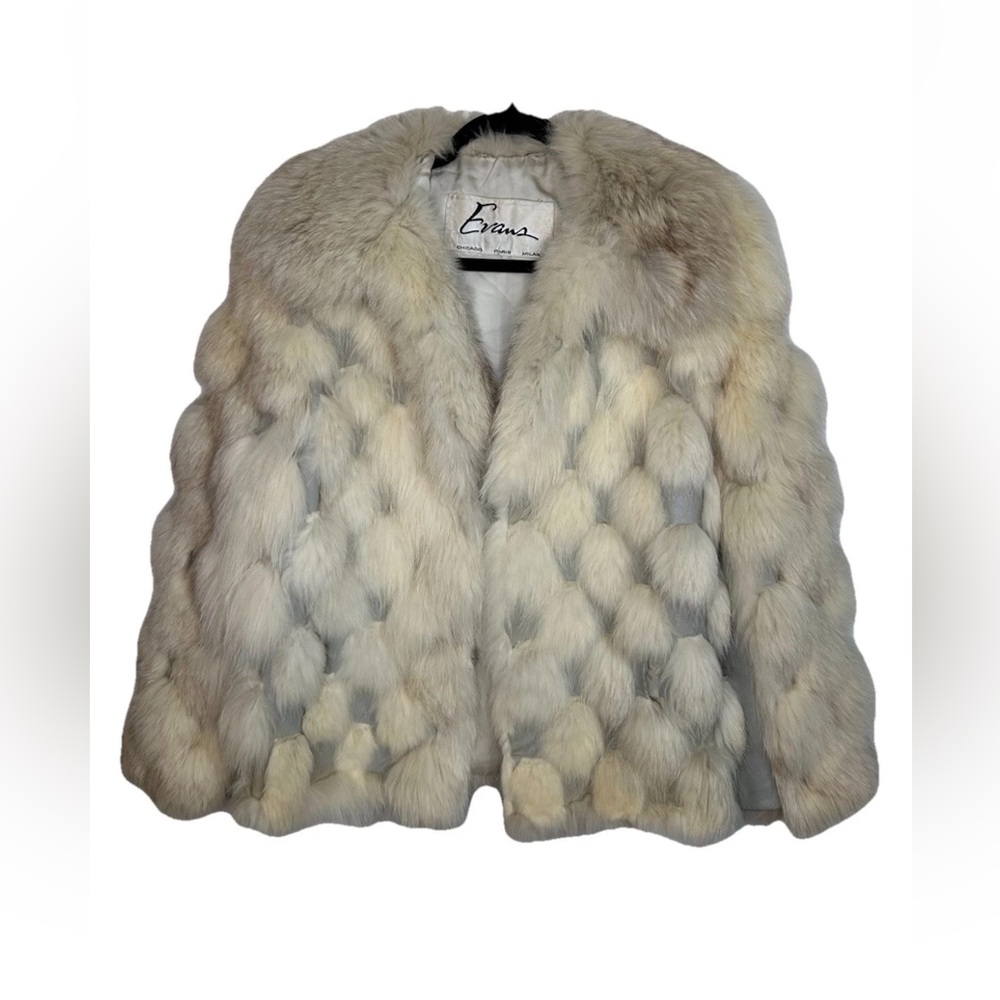 Vintage White Fox Fur Patchwork Leather Jacket Coat Ivory Evan’s 60s 70s M RARE - Picture 14 of 15